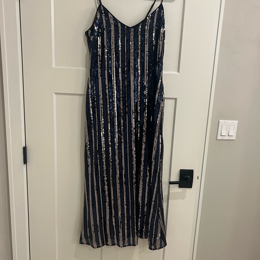Anthropologie Maeve sleeveless sequin stripe midi dress size medium